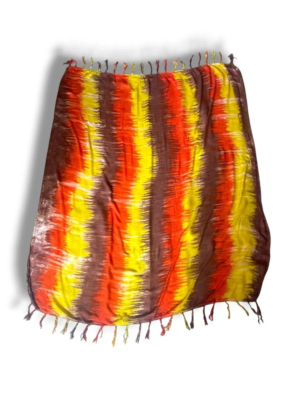 Tie Dye Fringe Scarf Wrap Shawl Festival Earth Tone Sarong Beach Cover Up Boho